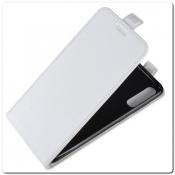 Вертикальный Чехол Книжка Флип Вниз для Samsung Galaxy A70 с карманом для карт Белый