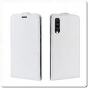 Вертикальный Чехол Книжка Флип Вниз для Samsung Galaxy A70 с карманом для карт Белый