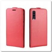 Вертикальный Чехол Книжка Флип Вниз для Samsung Galaxy A70 с карманом для карт Красный