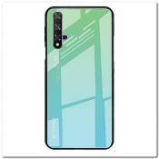 Купить Защитный Чехол Gradient Color из Стекла и Силикона для Huawei Honor 20 Зеленый / Синий на Apple-Land.ru