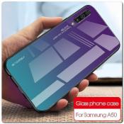 Защитный Чехол Gradient Color из Стекла и Силикона для Samsung Galaxy A50 Фиолетовый