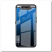 Купить Защитный Чехол Gradient Color из Стекла и Силикона для Samsung Galaxy A80 Синий / Черный на Apple-Land.ru
