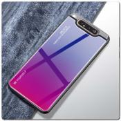 Купить Защитный Чехол Gradient Color из Стекла и Силикона для Samsung Galaxy A80 Синий / Розовый на Apple-Land.ru