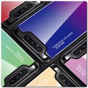 Защитный Чехол Gradient Color из Стекла и Силикона для Samsung Galaxy A80 Синий / Розовый