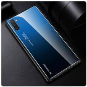 Купить Защитный Чехол Gradient Color из Стекла и Силикона для Samsung Galaxy Note 10 Синий / Черный на Apple-Land.ru
