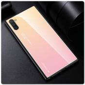 Купить Защитный Чехол Gradient Color из Стекла и Силикона для Samsung Galaxy Note 10 Золотой / Розовый на Apple-Land.ru