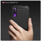 Защитный Матовый Carbon Силиконовый Чехол для Huawei Honor 9X / Huawei Honor 9X Pro Черный