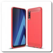 Купить Защитный Матовый Carbon Силиконовый Чехол для Samsung Galaxy A50 Красный на Apple-Land.ru