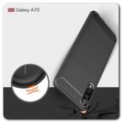 Защитный Матовый Carbon Силиконовый Чехол для Samsung Galaxy A70 Черный