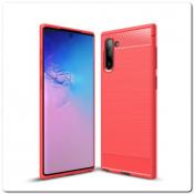 Защитный Матовый Carbon Силиконовый Чехол для Samsung Galaxy Note 10 Красный