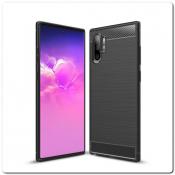 Купить Защитный Матовый Carbon Силиконовый Чехол для Samsung Galaxy Note 10+ / Note 10 Plus Черный на Apple-Land.ru