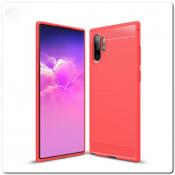 Купить Защитный Матовый Carbon Силиконовый Чехол для Samsung Galaxy Note 10+ / Note 10 Plus Красный на Apple-Land.ru