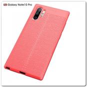 Купить Защитный Силиконовый Чехол Leather Cover для Samsung Galaxy Note 10+ / Note 10 Plus с Кожаной Текстурой Красный на Apple-Land.ru
