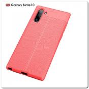 Купить Защитный Силиконовый Чехол Leather Cover для Samsung Galaxy Note 10 с Кожаной Текстурой Красный на Apple-Land.ru