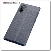 Купить Защитный Силиконовый Чехол Leather Cover для Samsung Galaxy Note 10 с Кожаной Текстурой Синий на Apple-Land.ru