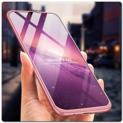 Тройной Съемный Пластиковый Чехол GKK 360° для Samsung Galaxy A50 Ярко-Розовый