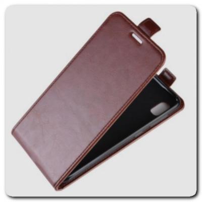 Вертикальный Чехол Книжка Флип Вниз для Samsung Galaxy A10 с карманом для карт Коричневый