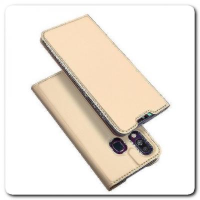 Вертикальный Чехол Книжка Флип Вниз для Samsung Galaxy A40 с карманом для карт Золотой