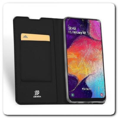 Вертикальный Чехол Книжка Флип Вниз для Samsung Galaxy A50 с карманом для карт Черный