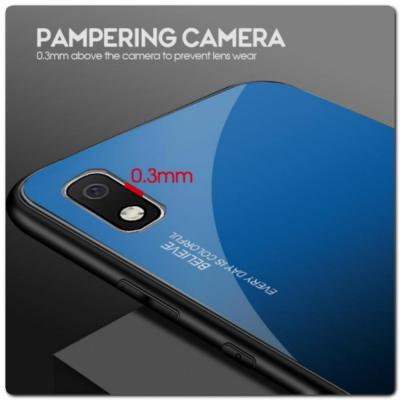 Защитный Чехол Gradient Color из Стекла и Силикона для Samsung Galaxy A10 Синий / Черный