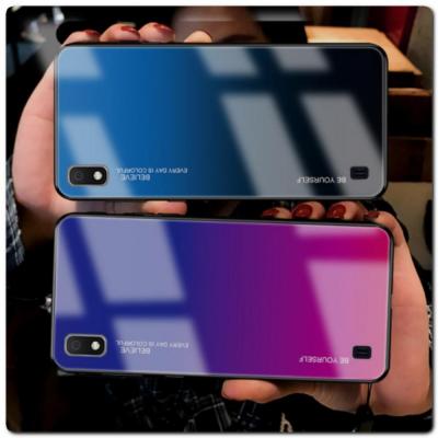 Защитный Чехол Gradient Color из Стекла и Силикона для Samsung Galaxy A10 Синий / Черный