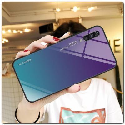 Защитный Чехол Gradient Color из Стекла и Силикона для Samsung Galaxy A50 Фиолетовый