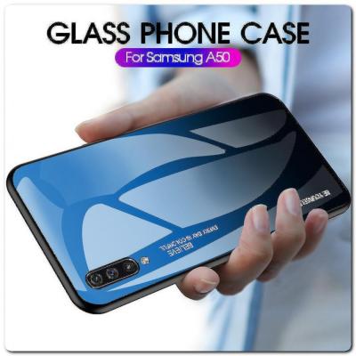 Защитный Чехол Gradient Color из Стекла и Силикона для Samsung Galaxy A50 Синий / Черный