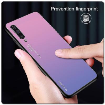 Защитный Чехол Gradient Color из Стекла и Силикона для Samsung Galaxy A50 Ярко-Розовый