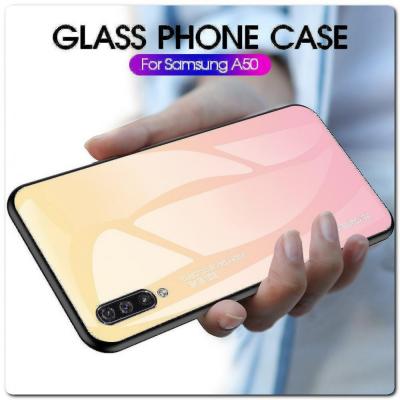 Защитный Чехол Gradient Color из Стекла и Силикона для Samsung Galaxy A50 Золотой / Розовый