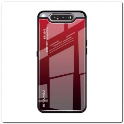 Защитный Чехол Gradient Color из Стекла и Силикона для Samsung Galaxy A80 Красный