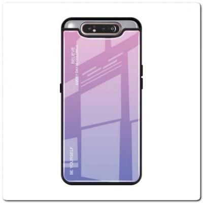 Защитный Чехол Gradient Color из Стекла и Силикона для Samsung Galaxy A80 Розовый