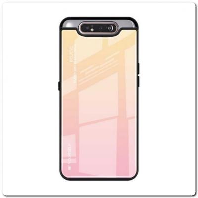 Защитный Чехол Gradient Color из Стекла и Силикона для Samsung Galaxy A80 Золотой / Розовый