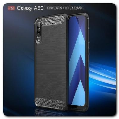 Защитный Матовый Carbon Силиконовый Чехол для Samsung Galaxy A50 Красный