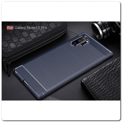 Защитный Матовый Carbon Силиконовый Чехол для Samsung Galaxy Note 10+ / Note 10 Plus Синий