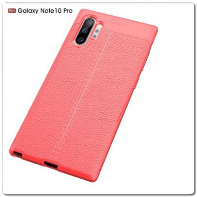Защитный Силиконовый Чехол Leather Cover для Samsung Galaxy Note 10+ / Note 10 Plus с Кожаной Текстурой Красный