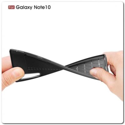 Защитный Силиконовый Чехол Leather Cover для Samsung Galaxy Note 10 с Кожаной Текстурой Черный